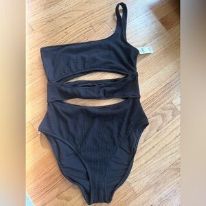 Aerie Black Textured Swimsuit